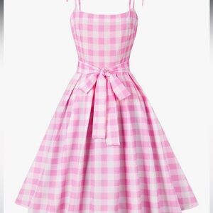 Barbie Gingham Dress with Bow and jewelry